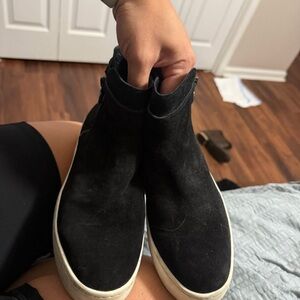 Via Spiga Black Suede High-Top Sneakers Side Zip Size 6.5